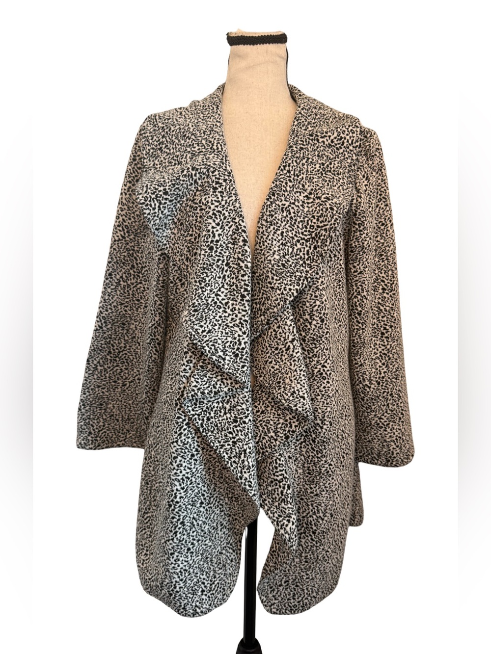 Calvin Klein Leopard Print Draped Open Front Cardigan Jacket Black White Medium